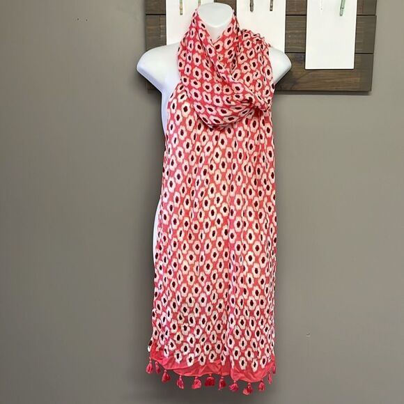 Kate Spade New York Pink Cream Red Viscose Abstract Fashion Scarf 2017 83”, 22” - Picture 5 of 12